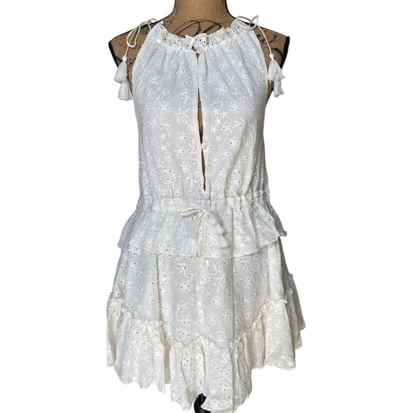 Skylar + Madison NEW White Eyelet Keyhole Smocked Summer Mini Dress Womens Small - Picture 1 of 13